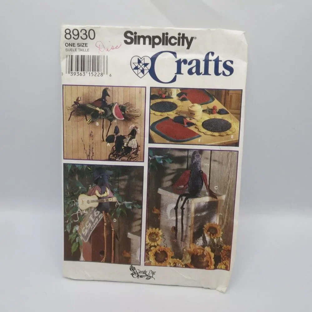 Simplicity 8930 Crafts Folk Art Crow Bird Decor ONE SIZE 90s Home Decor